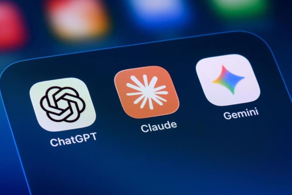 ChatGPT, Claude, and Gemini app icons on a smartphone home screen