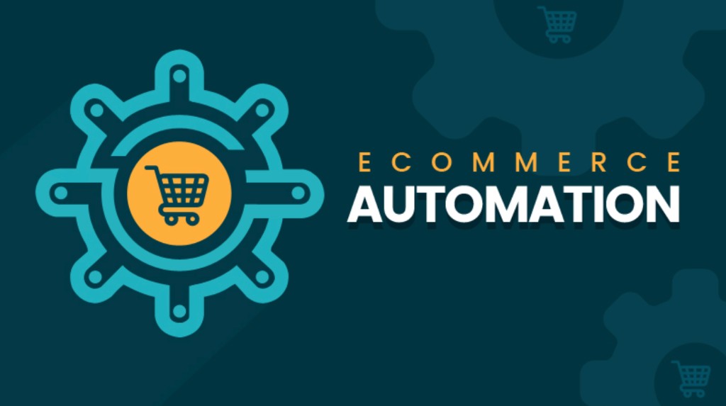 Ecommerce automation concept with shopping cart and gear icon